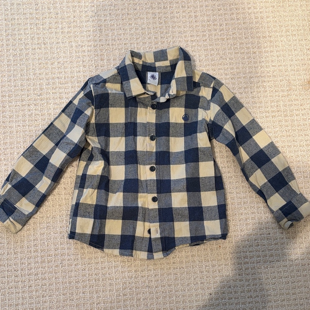 Petit Bateau Blue and Cream Checkered Shirt